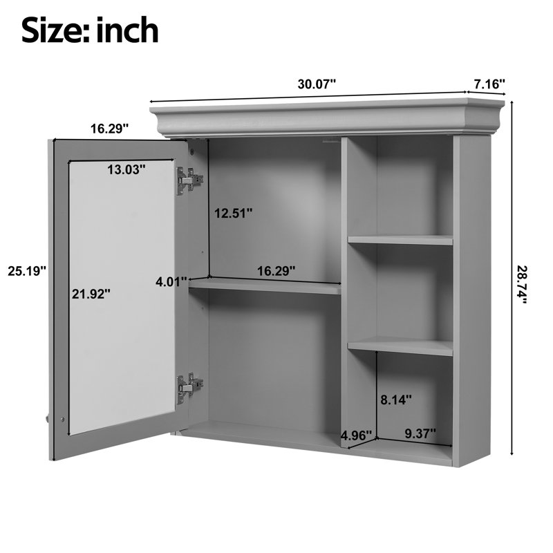 Armoire de rangement murale à miroir 30 po x 28 po pour salle de bain