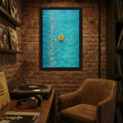 Abstract Yellow Boat On Blue Water Surface