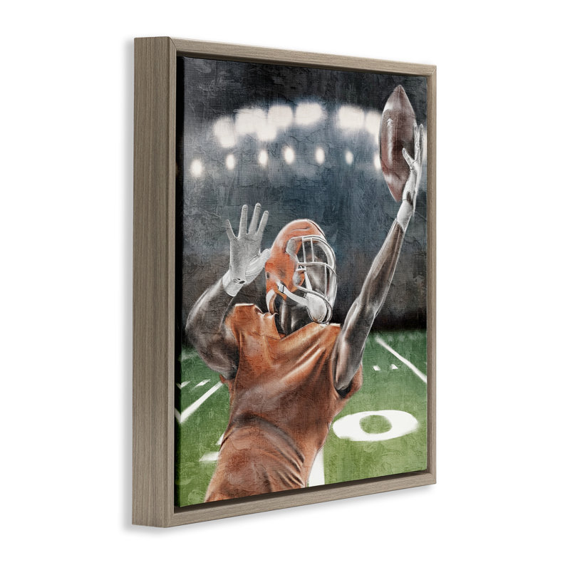 Cadre flottant Football Catch In Action, design par Kim Allen, H 18 po x l 18 po, Cadre flottant orme Montalcino