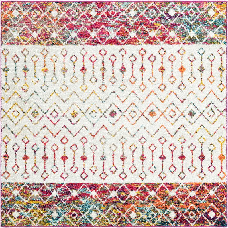 Tapis abstrait en polypropylène tissé à la machine Briehn, Carré 5 pi 3 po