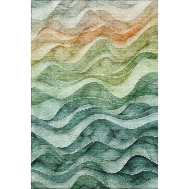 Premium Machine Washable Alijah AMF1242 Swirls Rug, Rectangle 10' x 14'