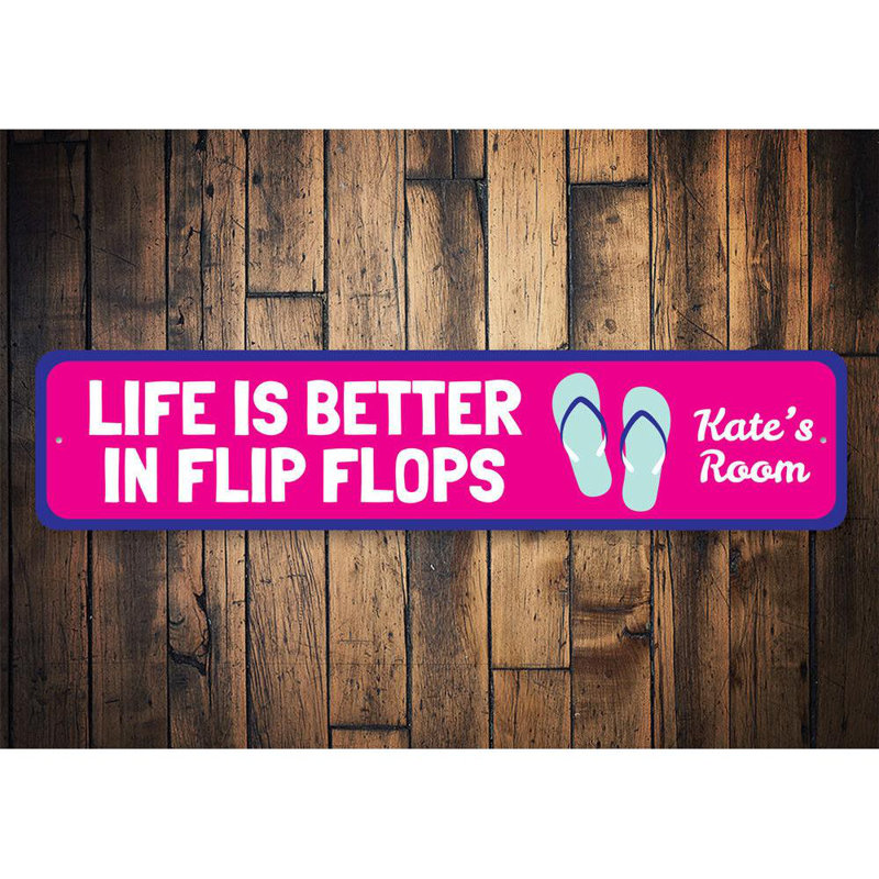 «Life Is Better In Flip Flops», panneau en aluminium personnalisé, H 4 po x l 18 po x P 0,04 po
