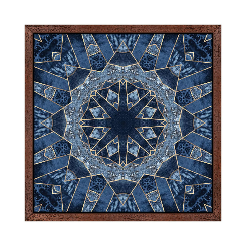 Geometric Blue Mandala - Print on Canvas, 66.04 cm H x 66.04 cm W, Brown Framed