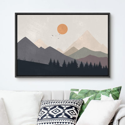 Sun Mountain Landscape " Calm Sun Over Mountain Range Lake Wall Art "