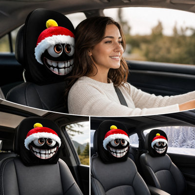 Traffic Cute Big Eyes Santa Hat Car Headrest Covers Funny Printed Car Seat Head Cover Holiday Christmas Vehicle Interior Decor Accessories Christmas Decor Gifts