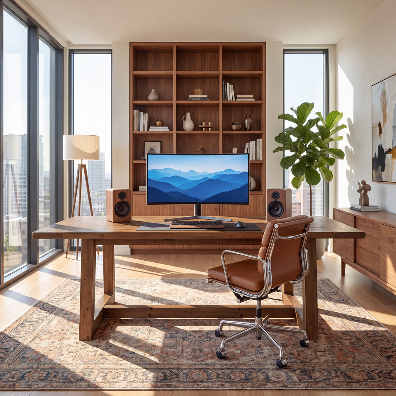 71" Solid Wood Home Office Desk, Large Computer Writing Table