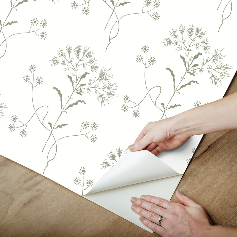 Papier peint fleurs sauvages, Vert