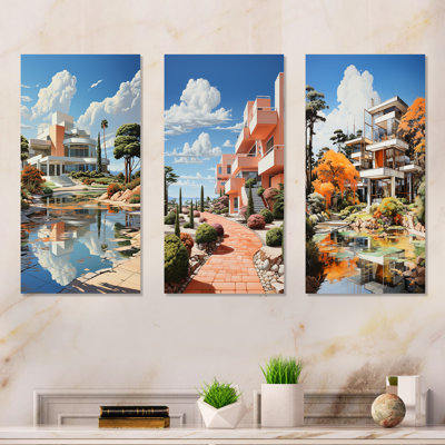 Country clubs Sunrise Architecture - ensemble d'art mural sur toile Country clubs de 4