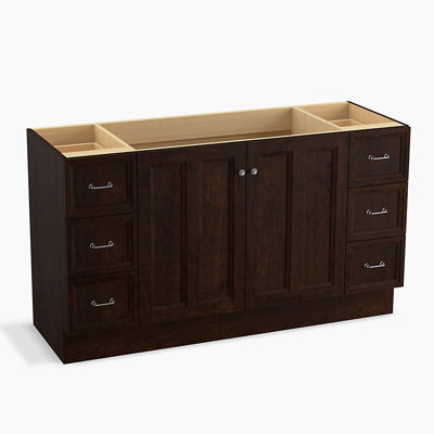 Damask 60" Vanity Base Only with Toe Kick, 2 Doors and 6 Drawers, Split Top Drawers