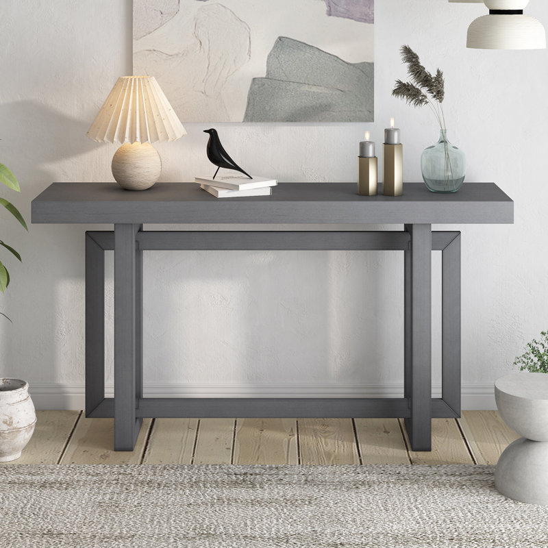 59.1"Triple Rectangle Design Console Table with Thick Pine Wood Legs, Dawn Grey,  Dawn Grey