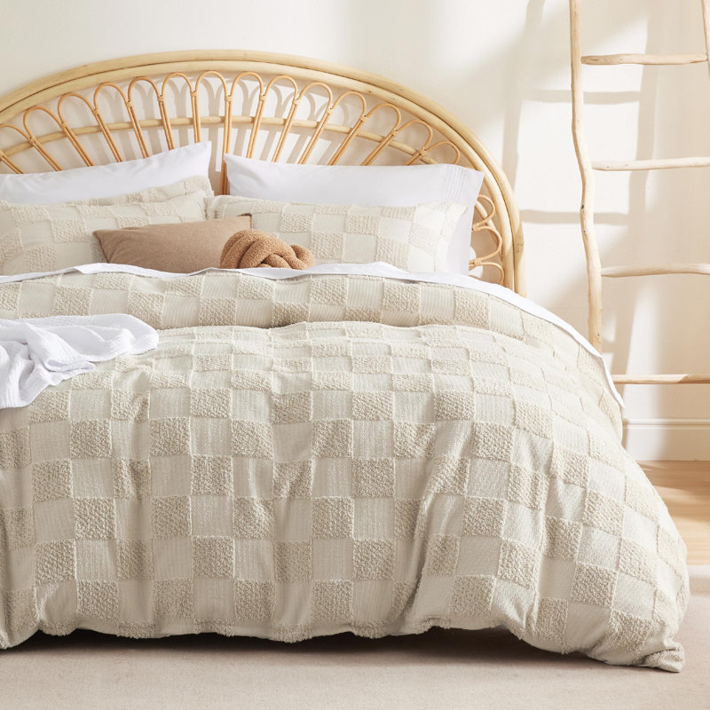 Housse de couette en jacquard, motif géométrique, Housse de couette très grand + 2 très grandes ta, Beige