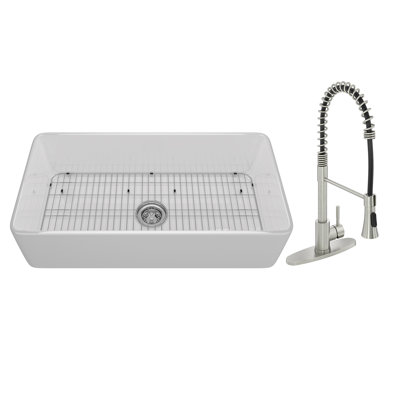 36"L x 18'' W Single Bowl Fireclay Farmhouse Kitchen Sink with 2 Modes Kitchen Faucet