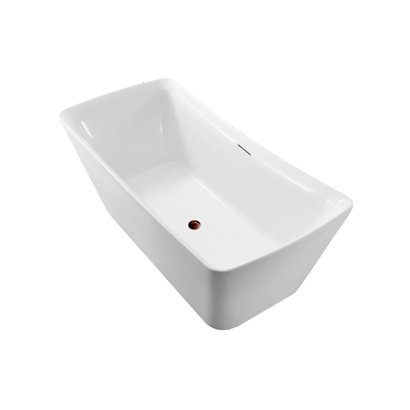 62'' Streamline Freestanding Soaking Acrylic Bathtub With Drain and Bamboo Tray, Matte Oil Rubbed Bronze