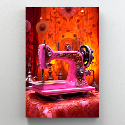 Machine à coudre rose - 1 pièce, reproduction d'art graphique sur toile tendue