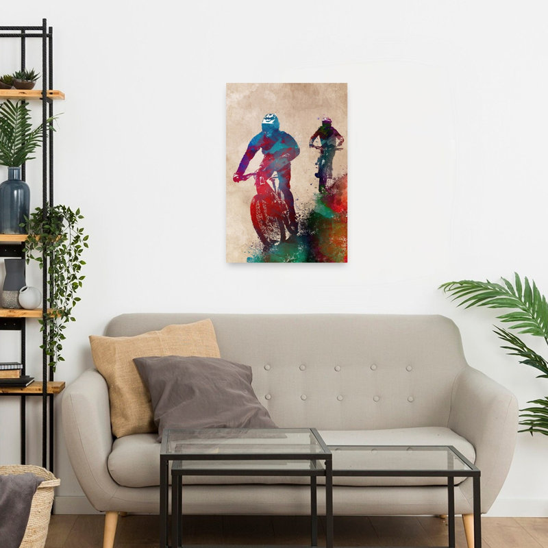 «Vibrant Mountain Bikers», art mural contemporain, 24" H x 16" W