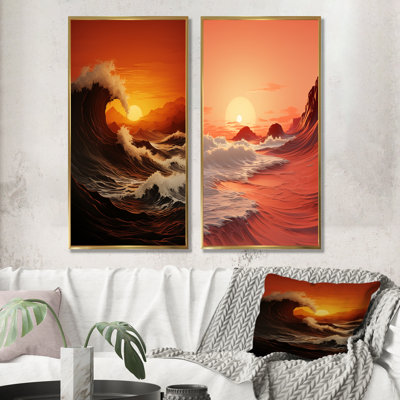 Vague colorée, merveille grise et jaune - ensemble de 2 reproductions d'art côtier
