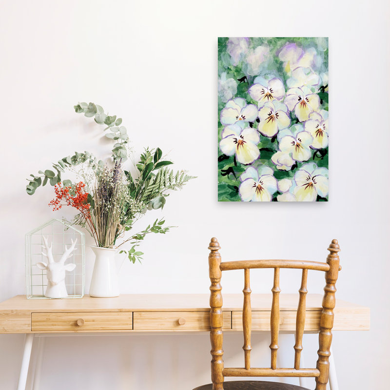 «Delicate Pansy Blooms», art mural nature délicate, 24" H x 16" W