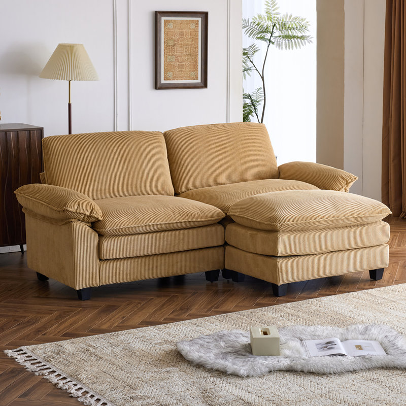Shugar 83.2'' W Double-Layer Cushion Comfy Cloud Loveseats With One Ottoman, Khaki Corduroy