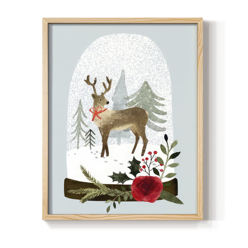 Snow Globe Village III, reproduction encadrée - bois massif, Naturel, H 11 po x l 9 po