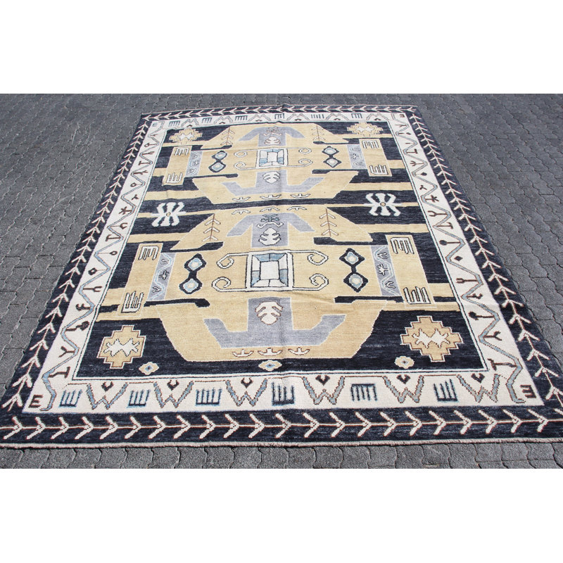 Tapis turc beige et bleu fabriqué à la main pour grand salon Anatolian