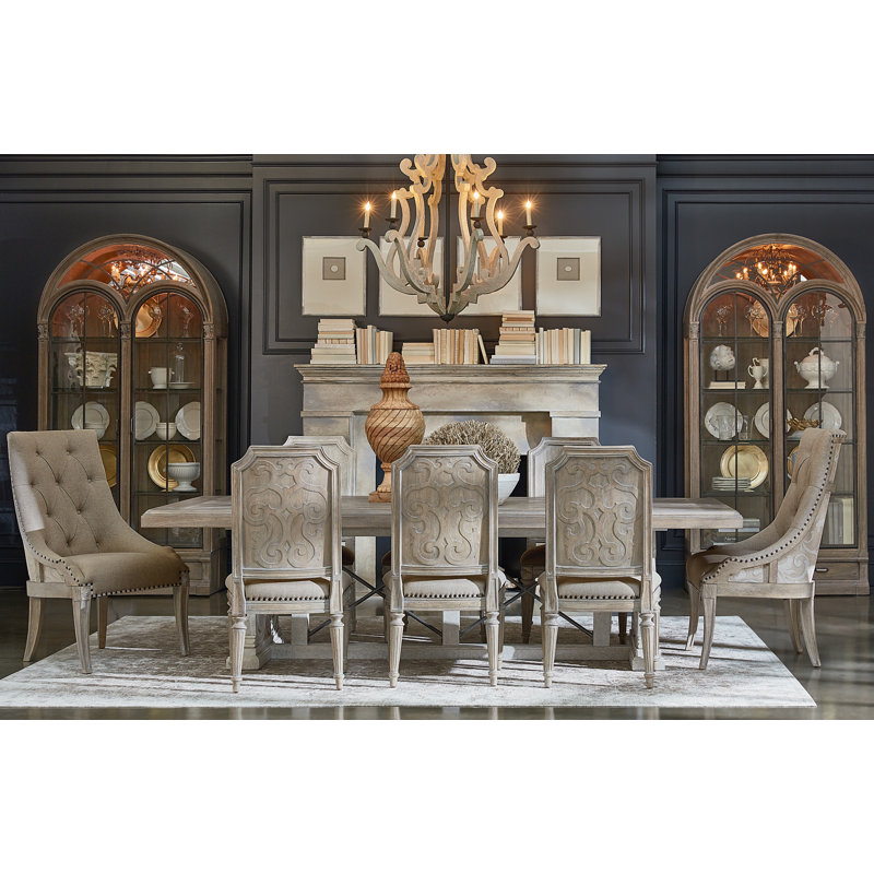 Parch Finish Reclaimed Wood & Marble Extendable Dining Table