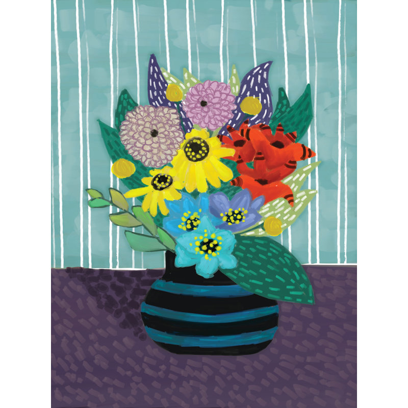 Bright Flower Bouquet - Painting Print, 46cm H x 30cm W, Black Floater Framed