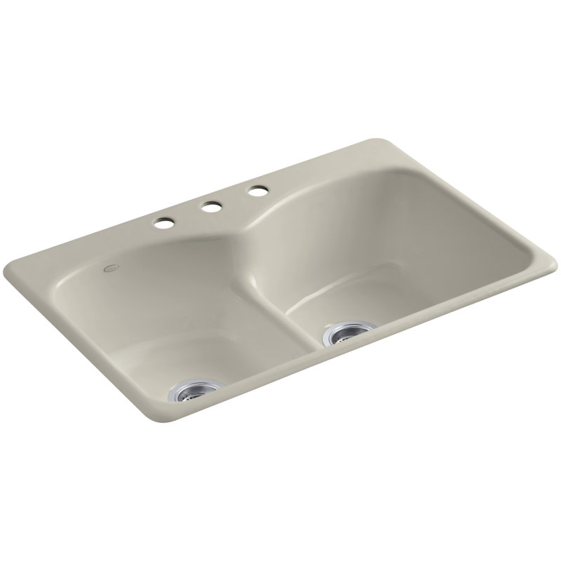Langlade® 33" L x 22" W Drop-In Kitchen Sink, Basalt, 3 Hole
