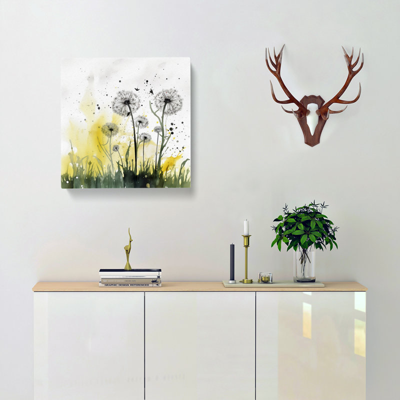 Dandelion Splatter Art No.1 - Wrapped Canvas, 35cm H x 35cm W x 3cm D