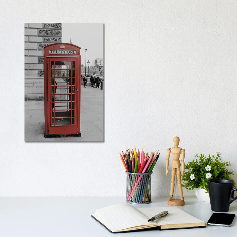 London Red Phone Box - Wrapped Canvas Print, 20.32 cm H x 30.48 cm W