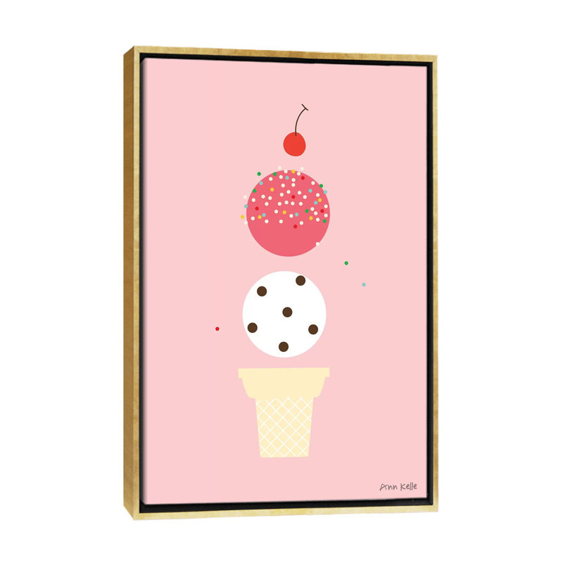 «Ice Cream and Cherry II» par Ann Kelle - impression d'art graphique, H 60 po x l 40po x P 1,5 po, Toile encadrée d'or