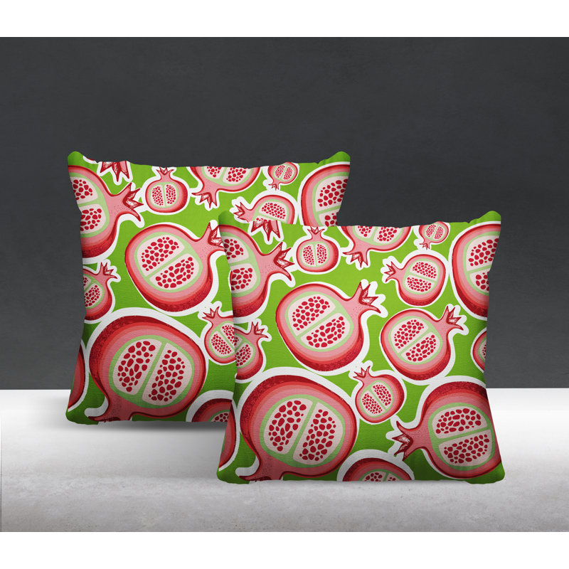 Oreiller carré intérieur / extérieur Pomme Pomegranate, L 19 po x H 19 po, Chartreuse / rouge