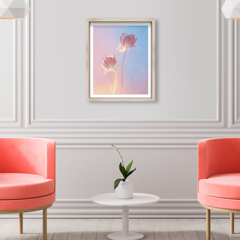 Iridescent Tulips Print by Oliver Gal, 17.5"H x 21.5"W, Natural Oak Shadowbox