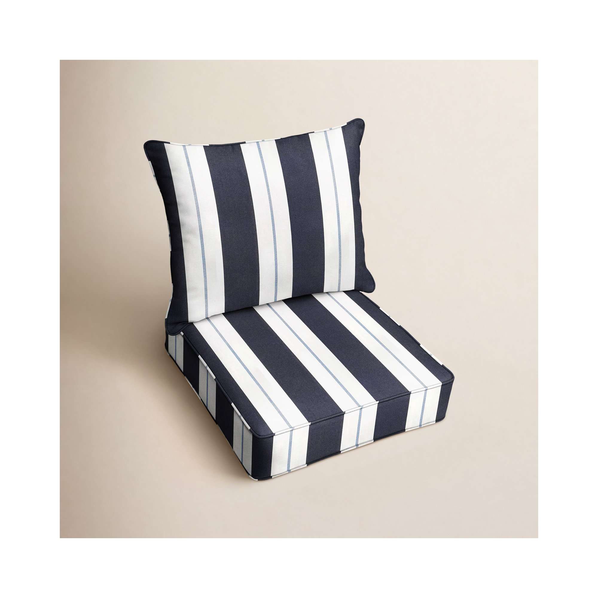 Deana Indoor/Outdoor Sunbrella Seat/Back Cushion Set, 25" W x 23" D, Navy Stripe Sunbrella®