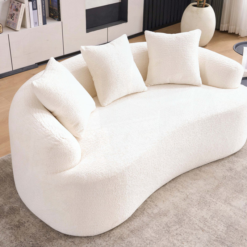 Boneless Curved Loveseat with 3 Pillows, White