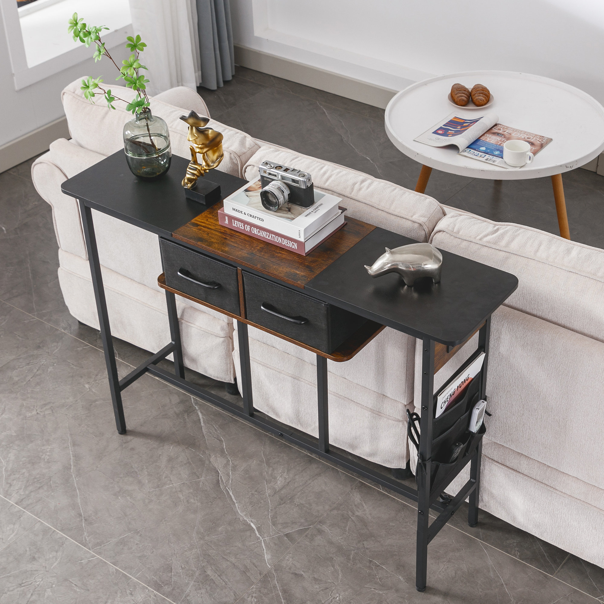 47 Console Table With Charging Station Narrow Console Table For Entryway With Outlets Type c Port And Usb Port Industrial Sofa Table With Open