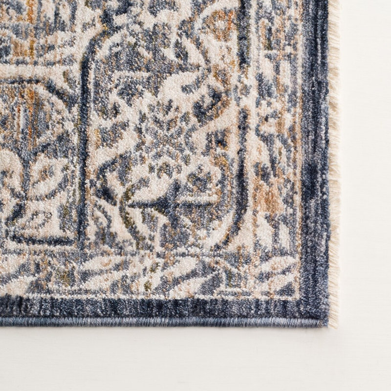 Tapis bleu marine en polyester tissé à la machine Ralph Lauren Emeril, Carré 6 pi 7 po