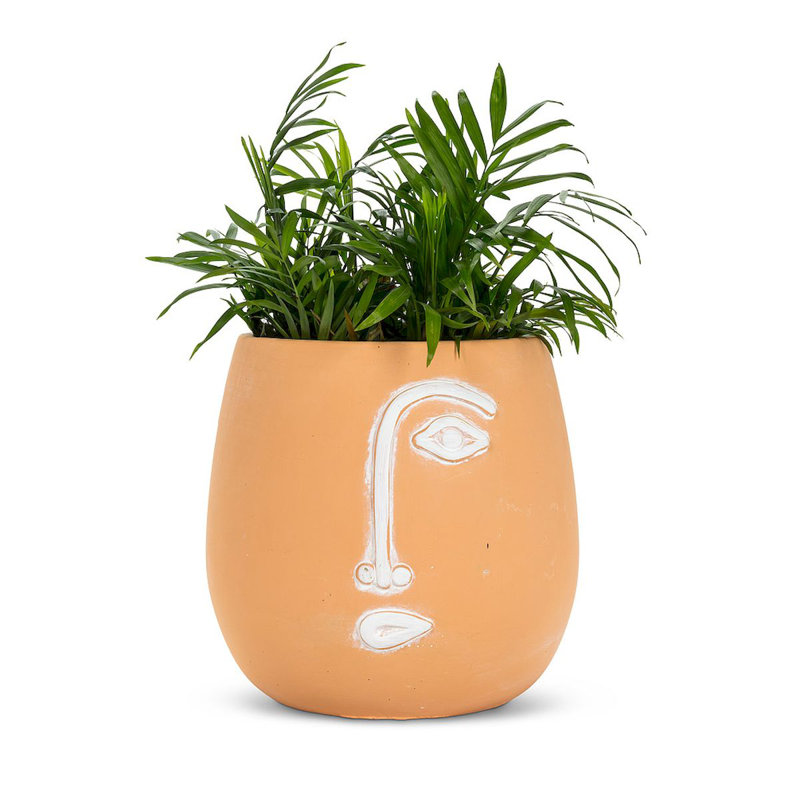 Pot à fleurs en demi-face en ciment, H 8 po x l 7 po x P 7 po, Orange