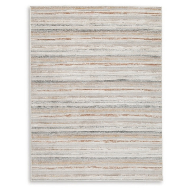 Grand tapis Neyo, motif rayé blanc et brun tissé à la machine, Rectangulaire 8 pi x 10 pi