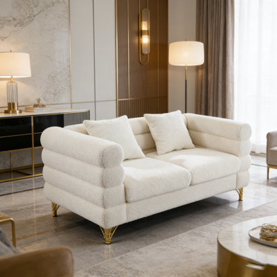 60 Inch Oversized 2 Seater Sectional Sofa, Comfortable Fabric With Deep Seating And 2 Lumbar Pillows For Living Room, Bedroom