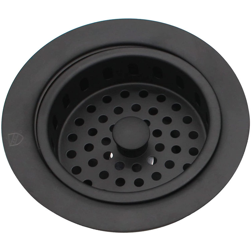 3-1/2" Post Style Kitchen Sink Drain Basket Strainer, Matte Black