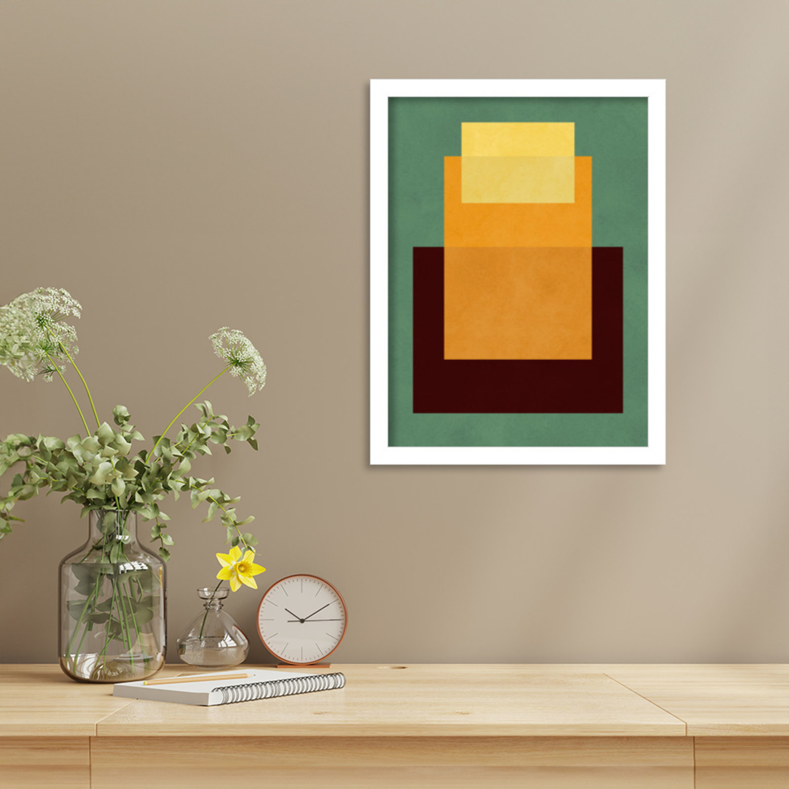 Overlapping Geometry 10 Print, Green/Orange, White, 17" H x 13" W