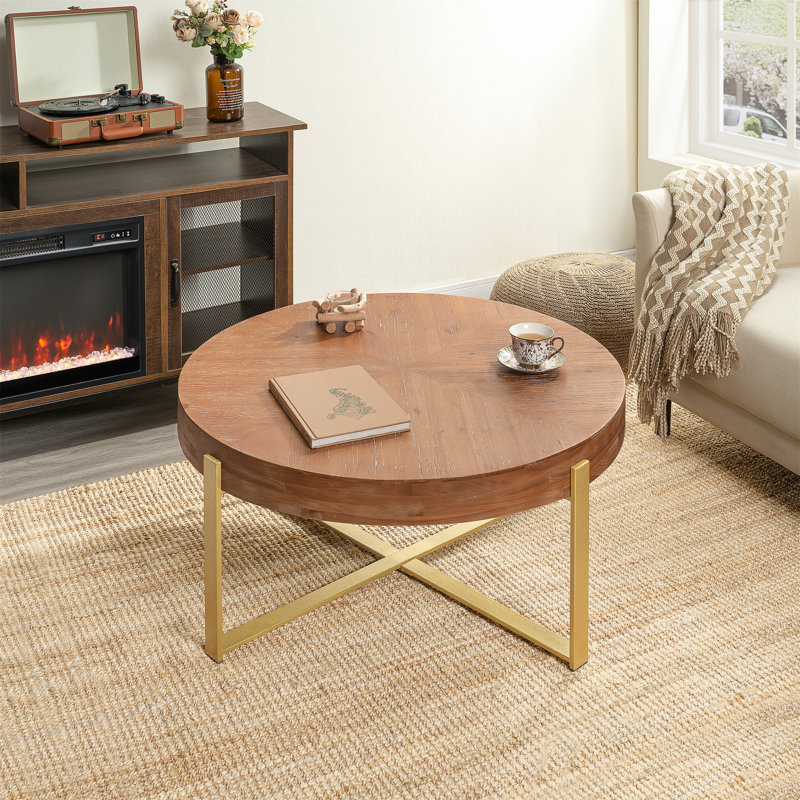 Table basse 33,86 "Modern Retro Splissage, Brun / or