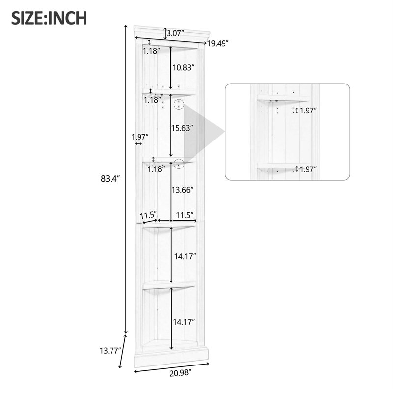 White Adjustable Corner Wood Bookcase Suite with LED Lighting