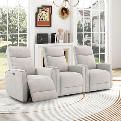 29.1" Wide Modern And Soft Swivel And Glider Power Reclining Home Theater Seating (Set Of 3)
