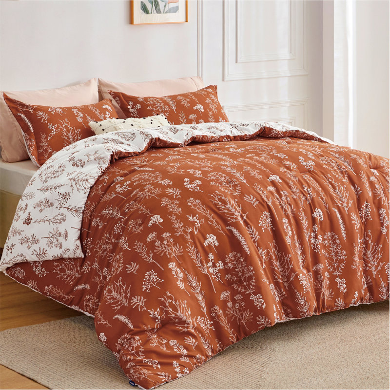 Best Seller Bedsure Comforter Set Reversible Cute Floral Bedding, 89GSM, Terracotta, Full