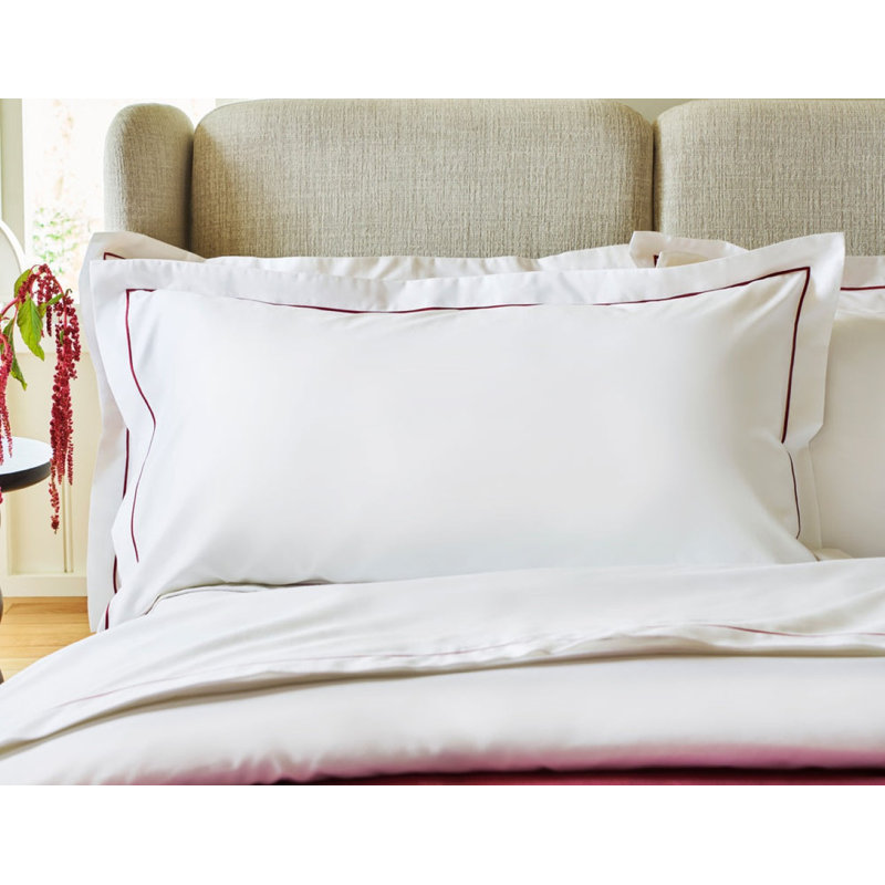 Premium 100% SateenPillowcase Pair, King Pillowcase, White/Fuchsia