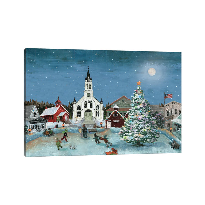 «Christmas Scene-Moon» par Marie Elaine Cusson - peinture sur toile tendue, H 18 po x l 26 po x P 1,5 po