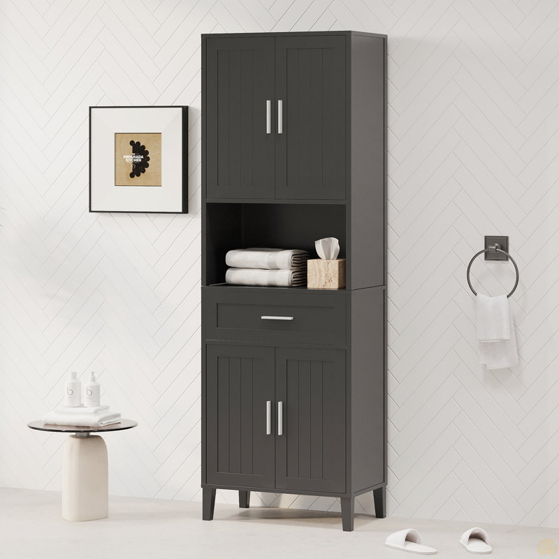70.9" High Freestanding Tall Bathroom Cabinet with a Drawer, 2 Cabinets, 4 Soft-Close Doors, 2 Adjustable Shelves, Open Storage