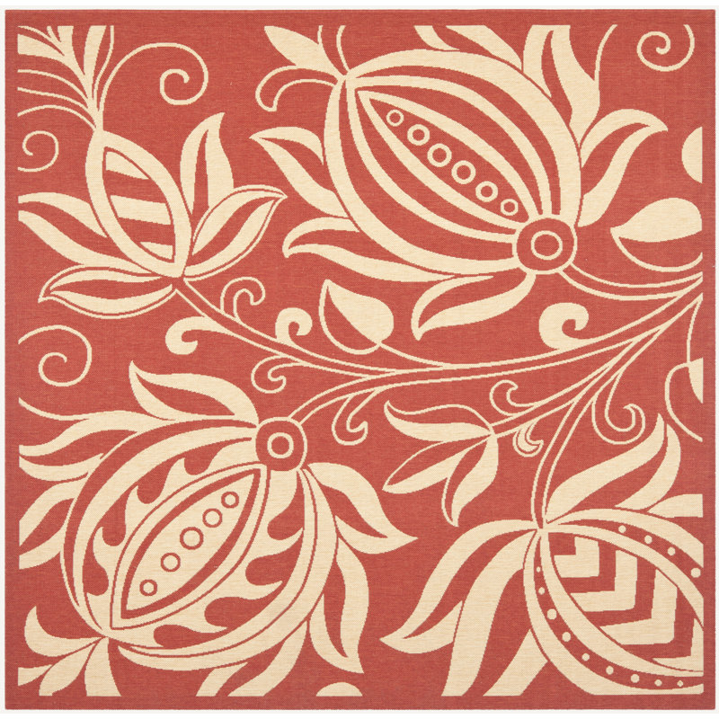 Courtyard Performance Floral Indoor/Outdoor Area Rug, Square 7'1"