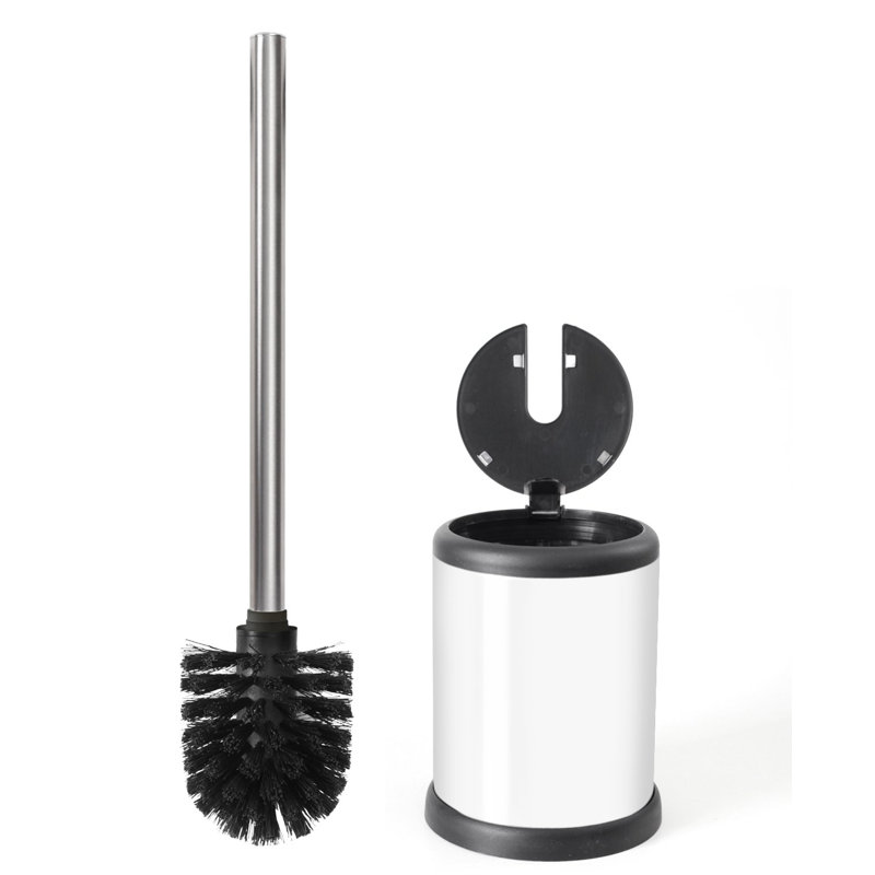 Brosse de toilette de luxe avec couvercle - couleur acier inoxydable élégant | Accessoire de salle de bain élégant, durable et hygiénique